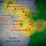 photo-Carte présentant le champ d'action des différents forts du littoral Charentais